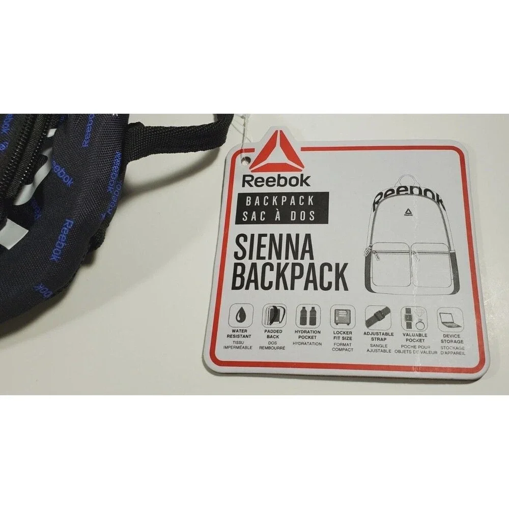 Reebok Sienna Backpack Book Bag Zippered Black Purple Athletic New with Tags